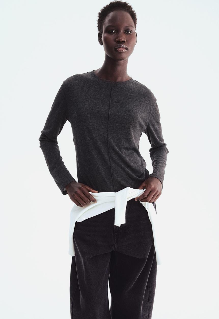 H&M - Long-sleeved top - dark grey marl