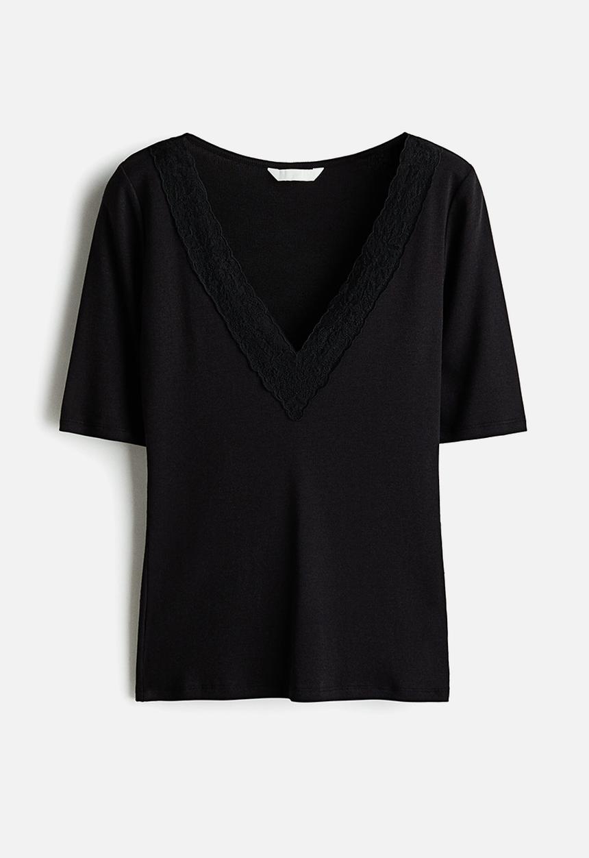 H&M - Ribbed v-neck top - black