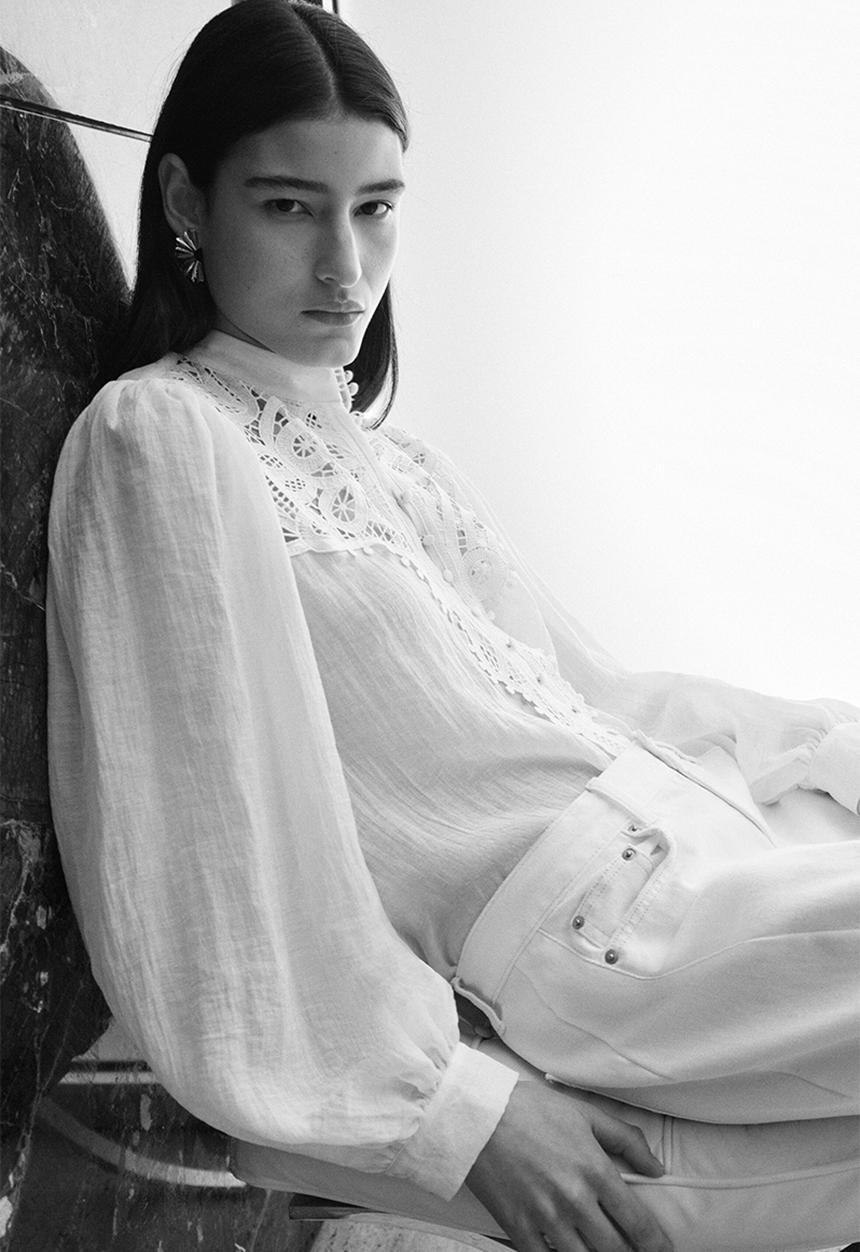 H&M - Lace-yoke blouse - cream