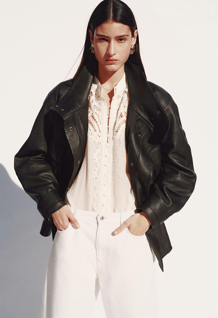H&M - Lace-yoke blouse - cream