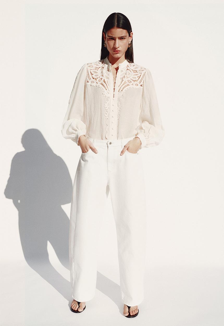 H&M - Lace-yoke blouse - cream
