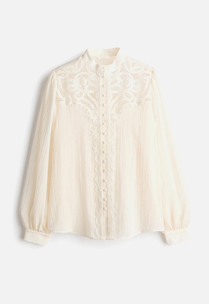 H&M - Lace-yoke blouse - cream
