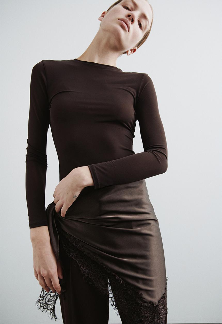 H&M - Lace-trimmed triangle scarf - dark brown