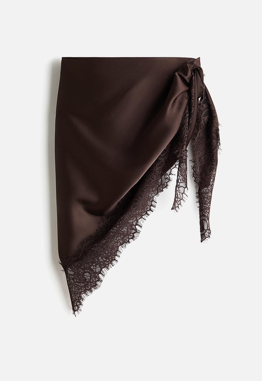 H&M - Lace-trimmed triangle scarf - dark brown