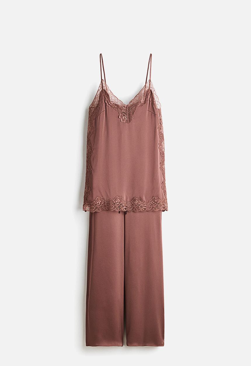 H&M - Satin pyjamas - dark dusty pink