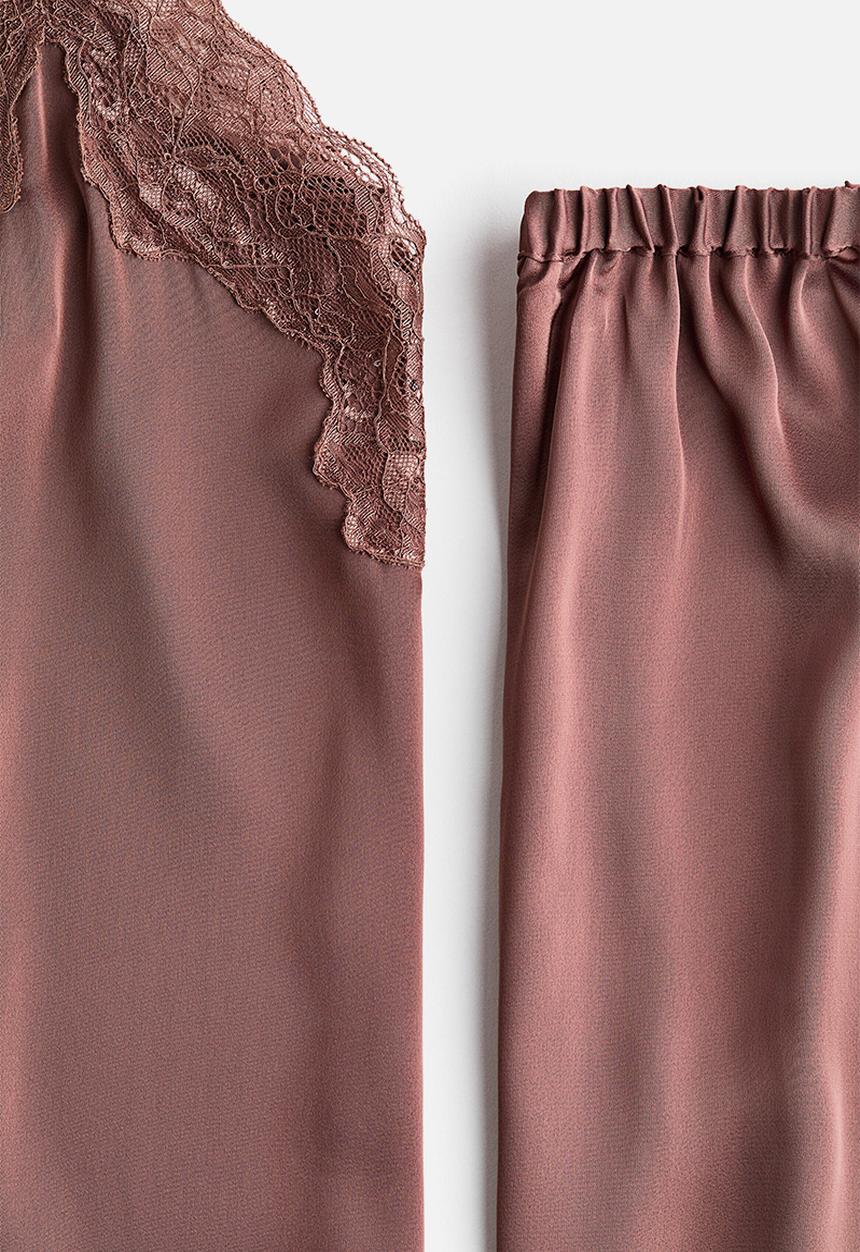 H&M - Satin pyjamas - dark dusty pink