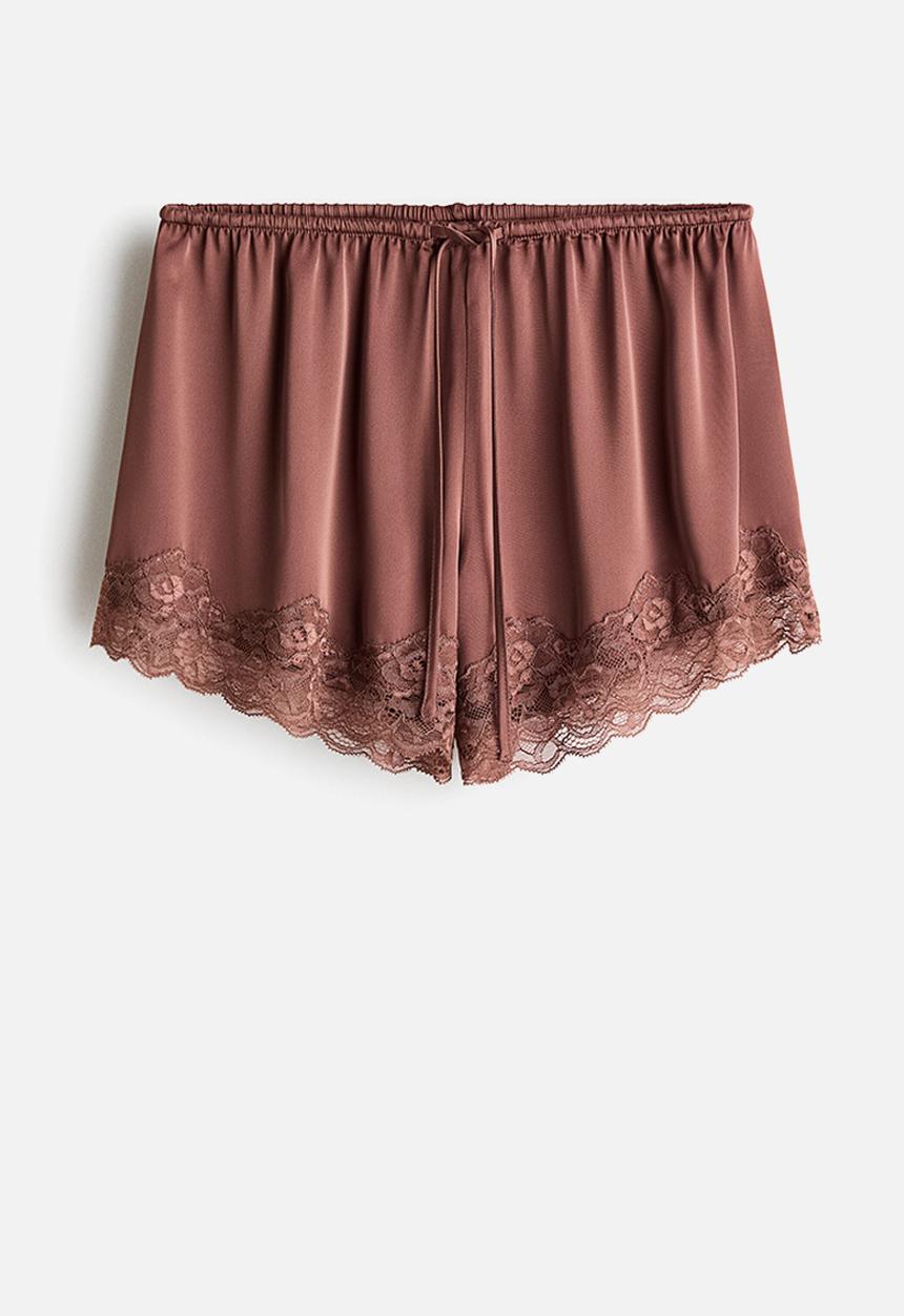 H&M - Lace-trimmed satin shorts - dark dusty pink
