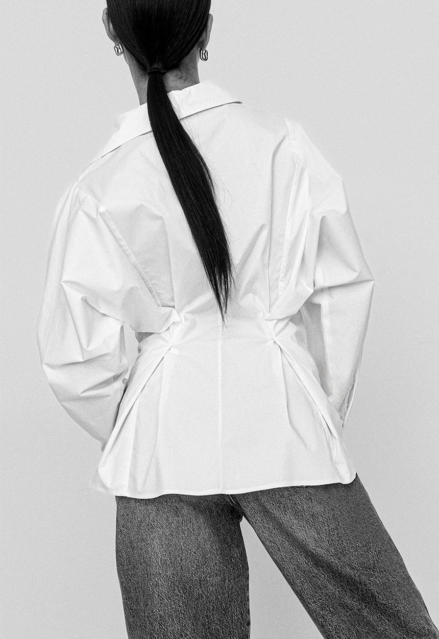 H&M - Waisted cotton shirt - white