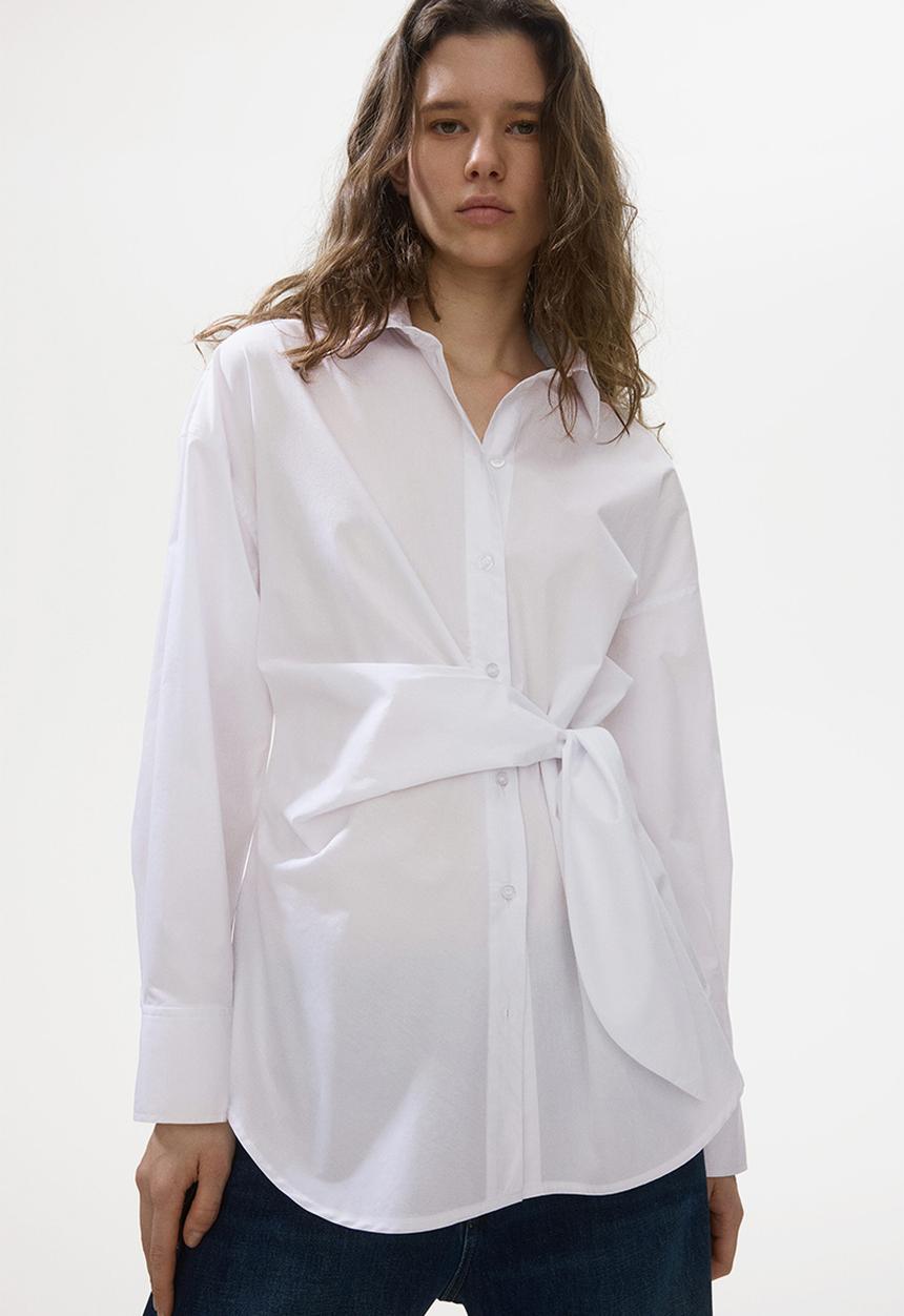 H&M - Tie-detail cotton shirt - white