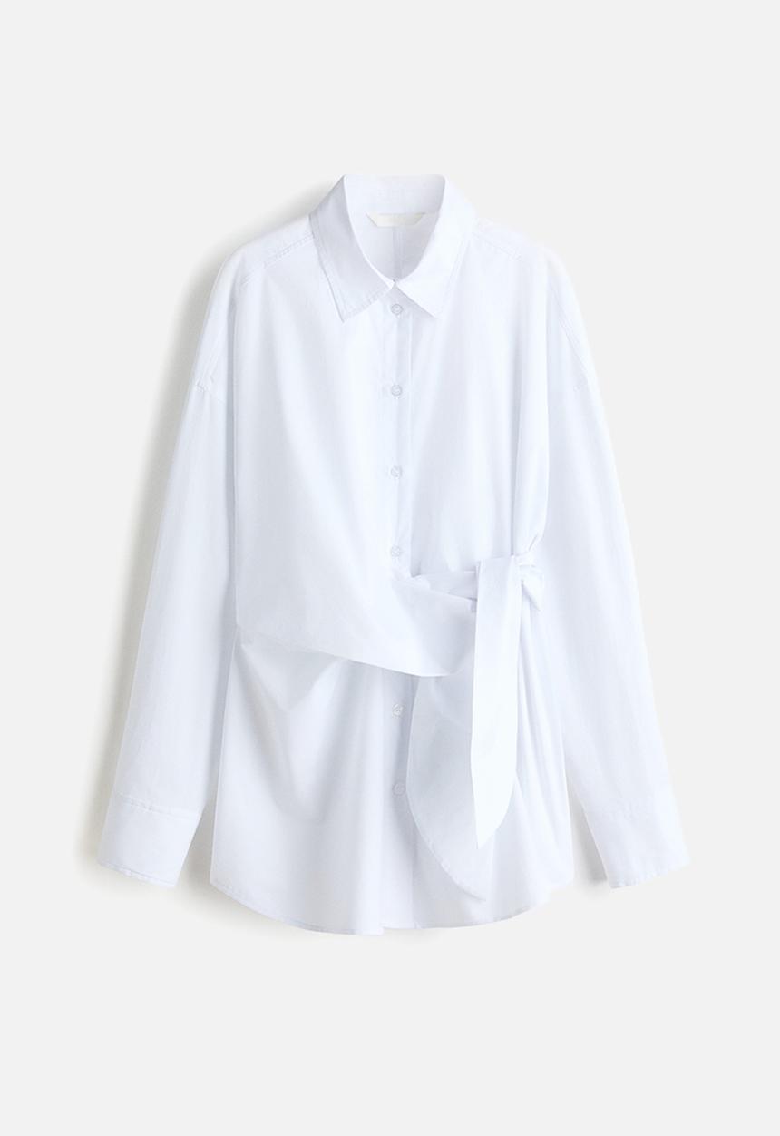 H&M - Tie-detail cotton shirt - white