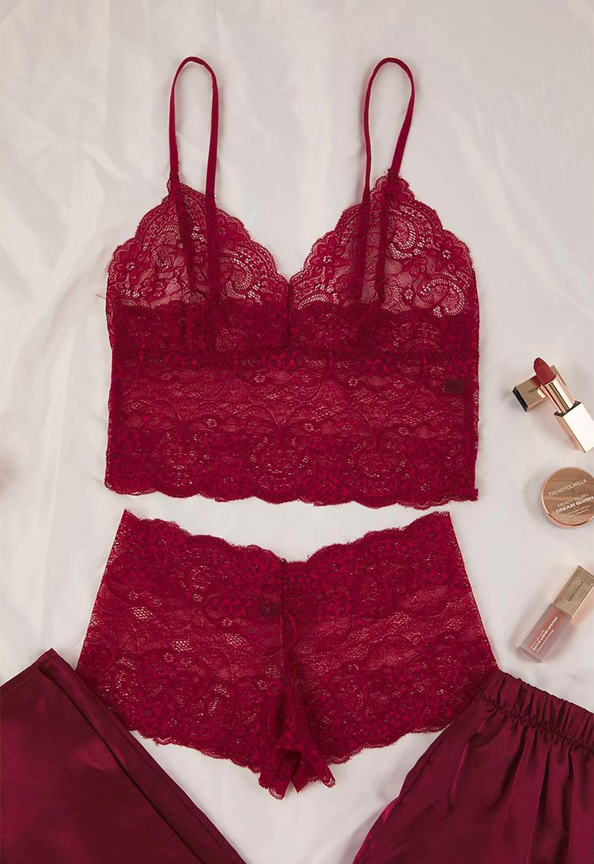 Trendyol - 3-piece dowry pajama set - burgundy