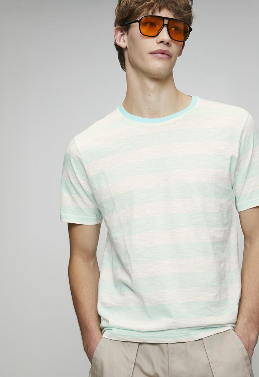 Brave Soul - Short Sleeved Crew Neck T-shirt - Pale Mint/ Off White