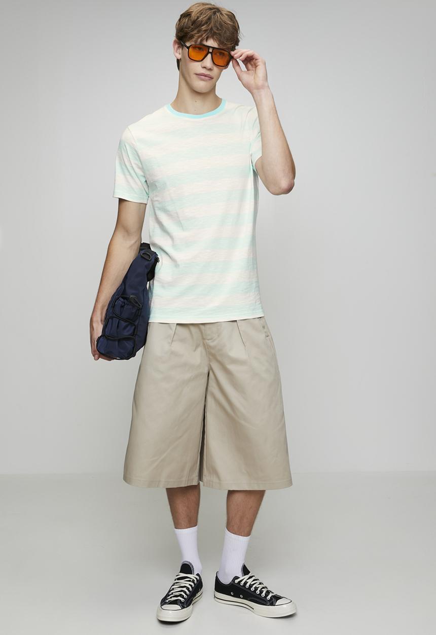Brave Soul - Short Sleeved Crew Neck T-shirt - Pale Mint/ Off White
