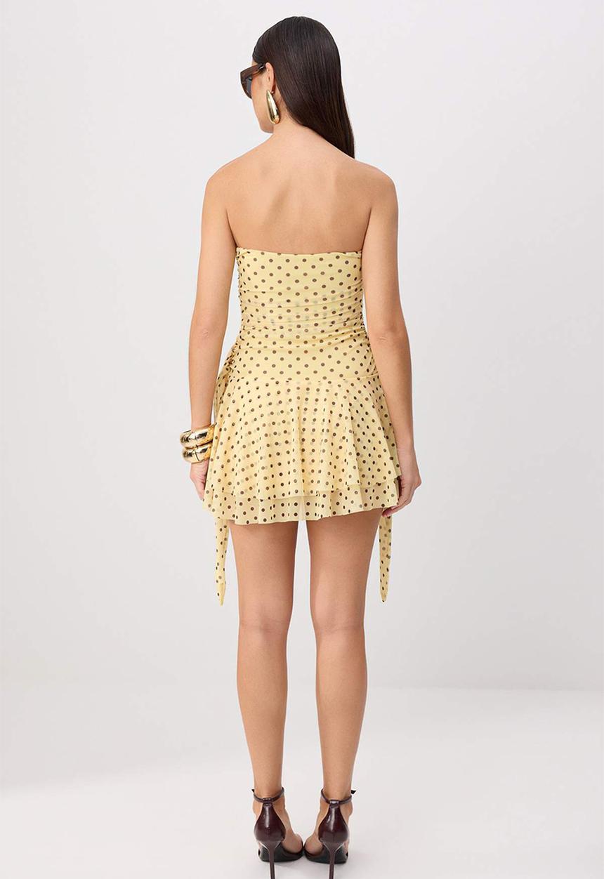 Trendyol - Polka Dot Strapless Cut-Out Mini Party Dress - Yellow