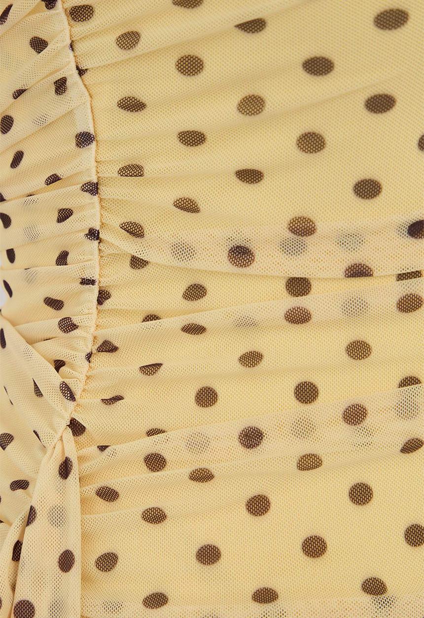 Trendyol - Polka Dot Strapless Cut-Out Mini Party Dress - Yellow