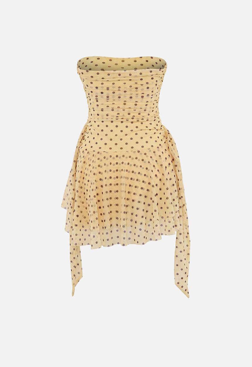Trendyol - Polka Dot Strapless Cut-Out Mini Party Dress - Yellow