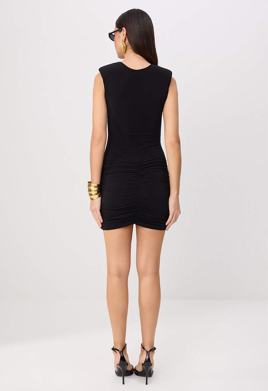 Trendyol - Padded Gathered Bodycon Mini Party Dress - Black