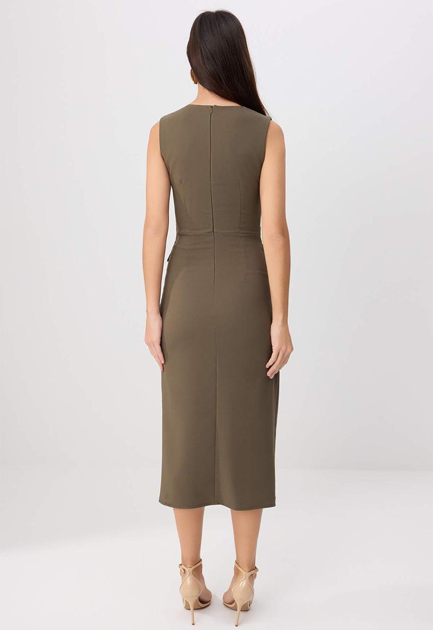 Trendyol - Belted Midi Dress with Accessory Detail - Khaki