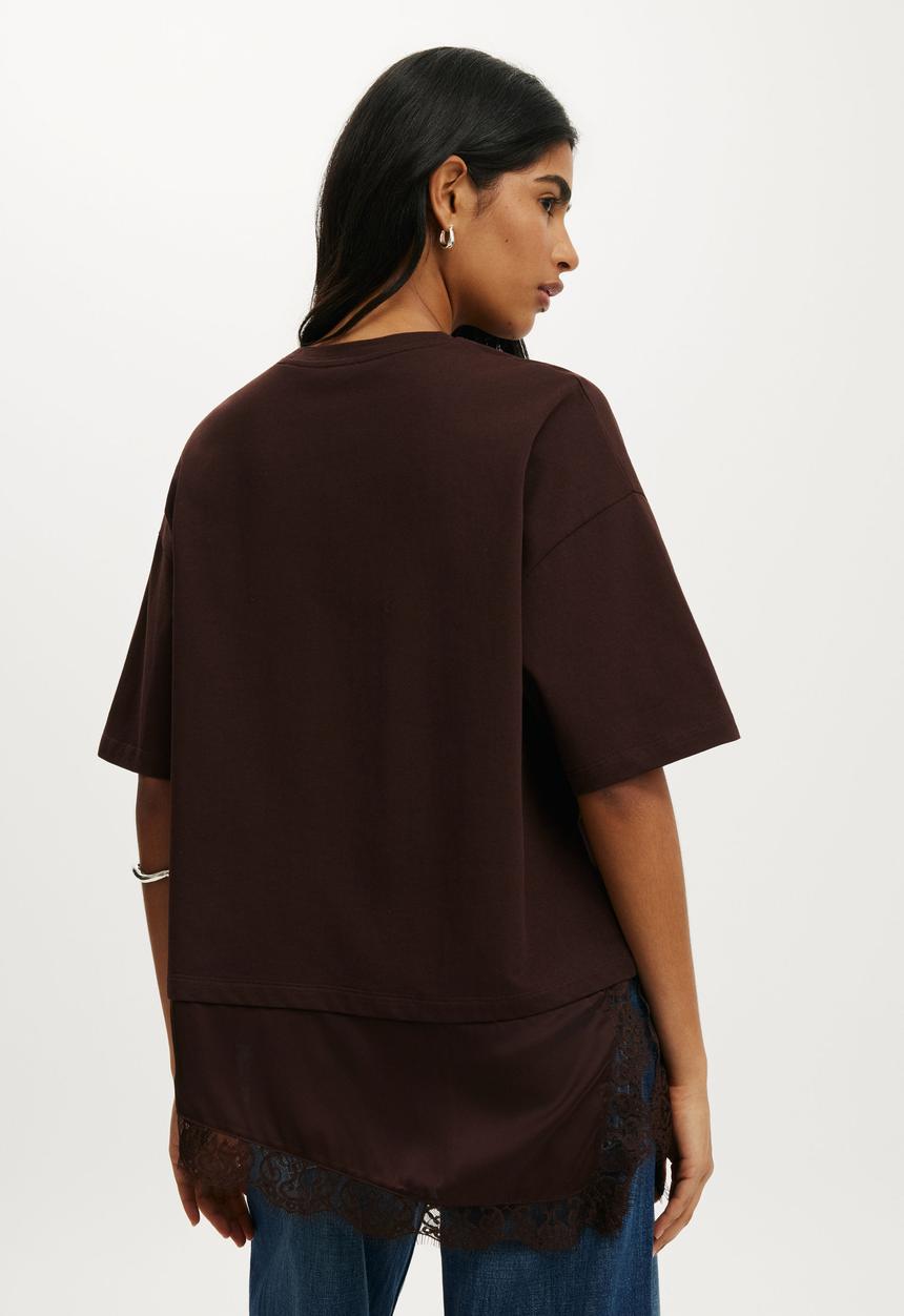 Cotton On - Satin Layered T-shirt - Dark Oak