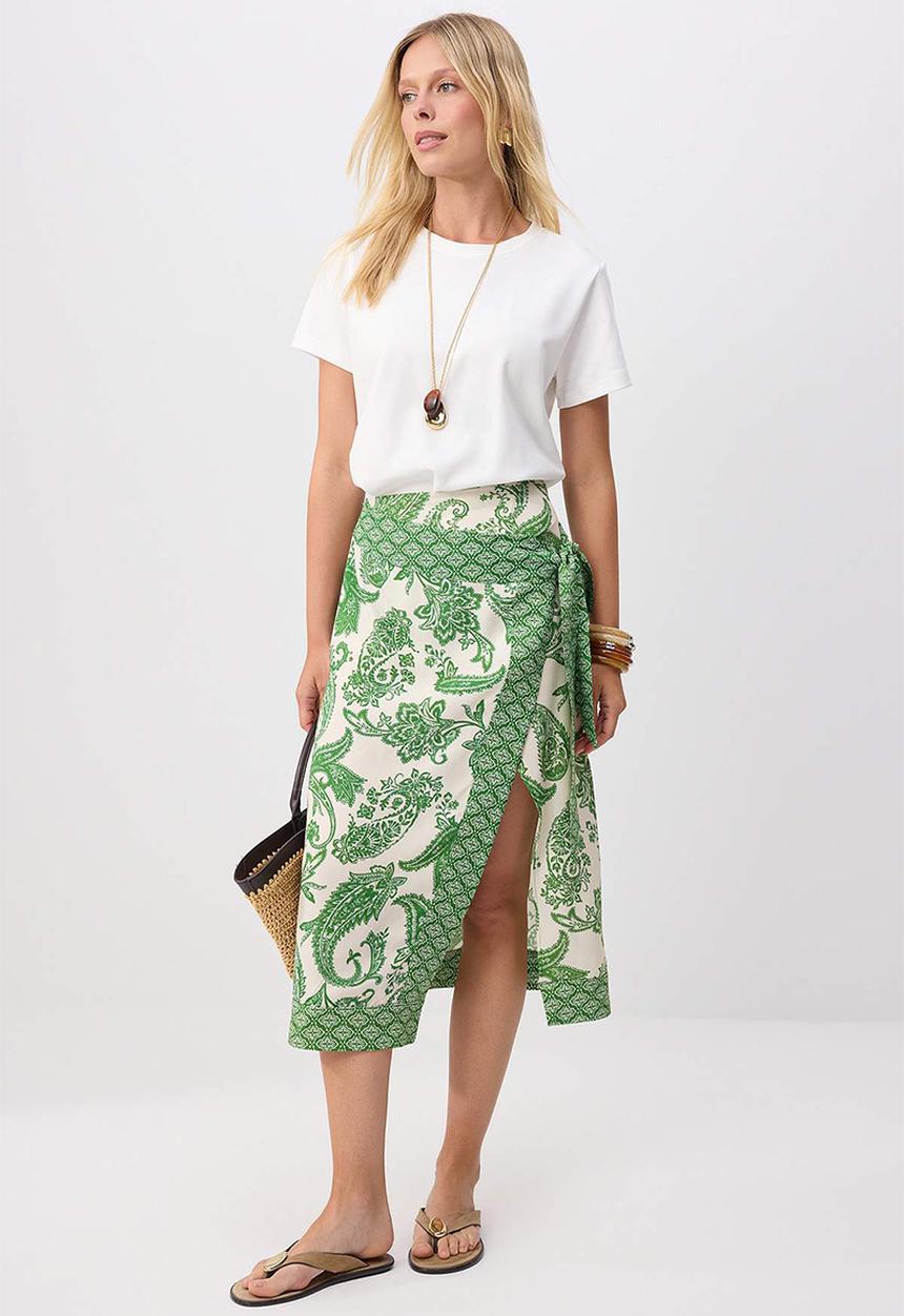 Trendyol - Shawl Print Double-Breasted Skirt - Green