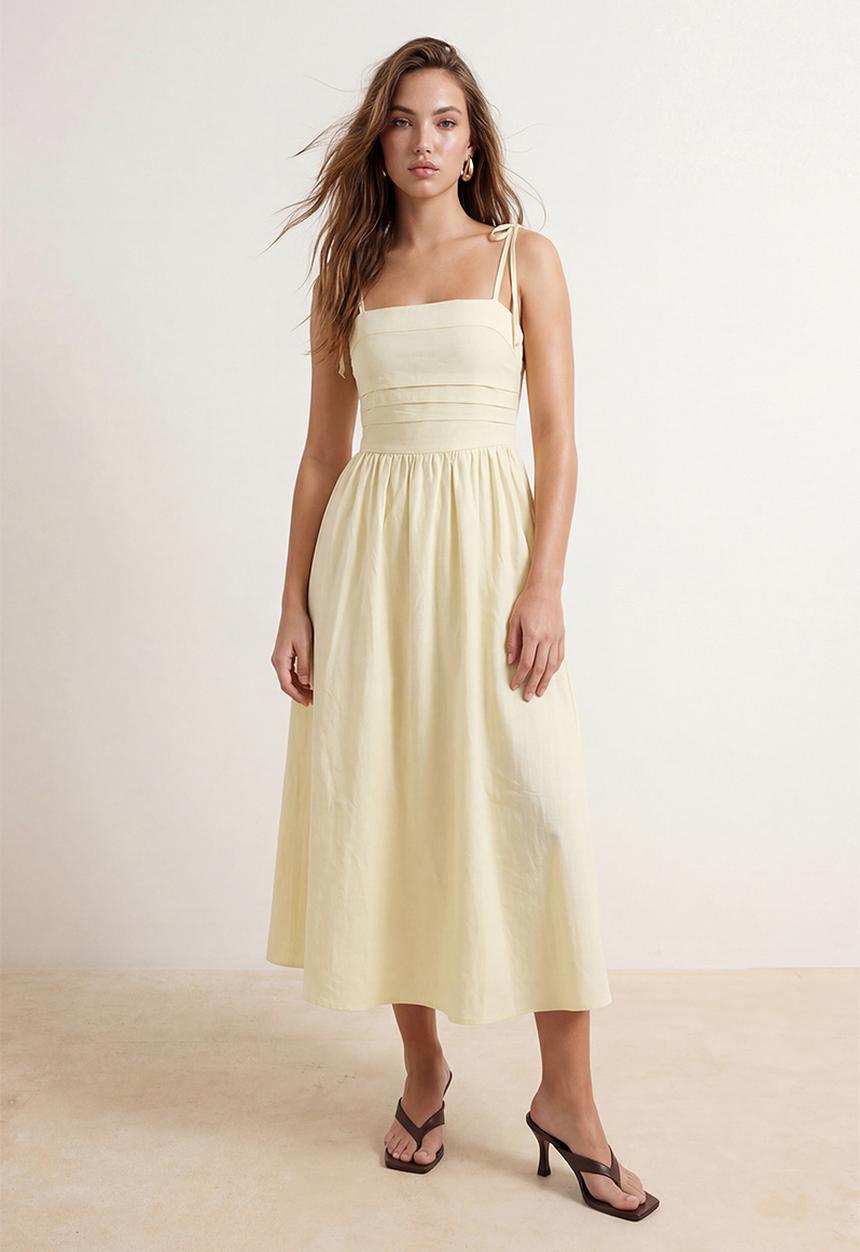 Trendyol - Adjustable Strap Strapless Midi Dress - Yellow