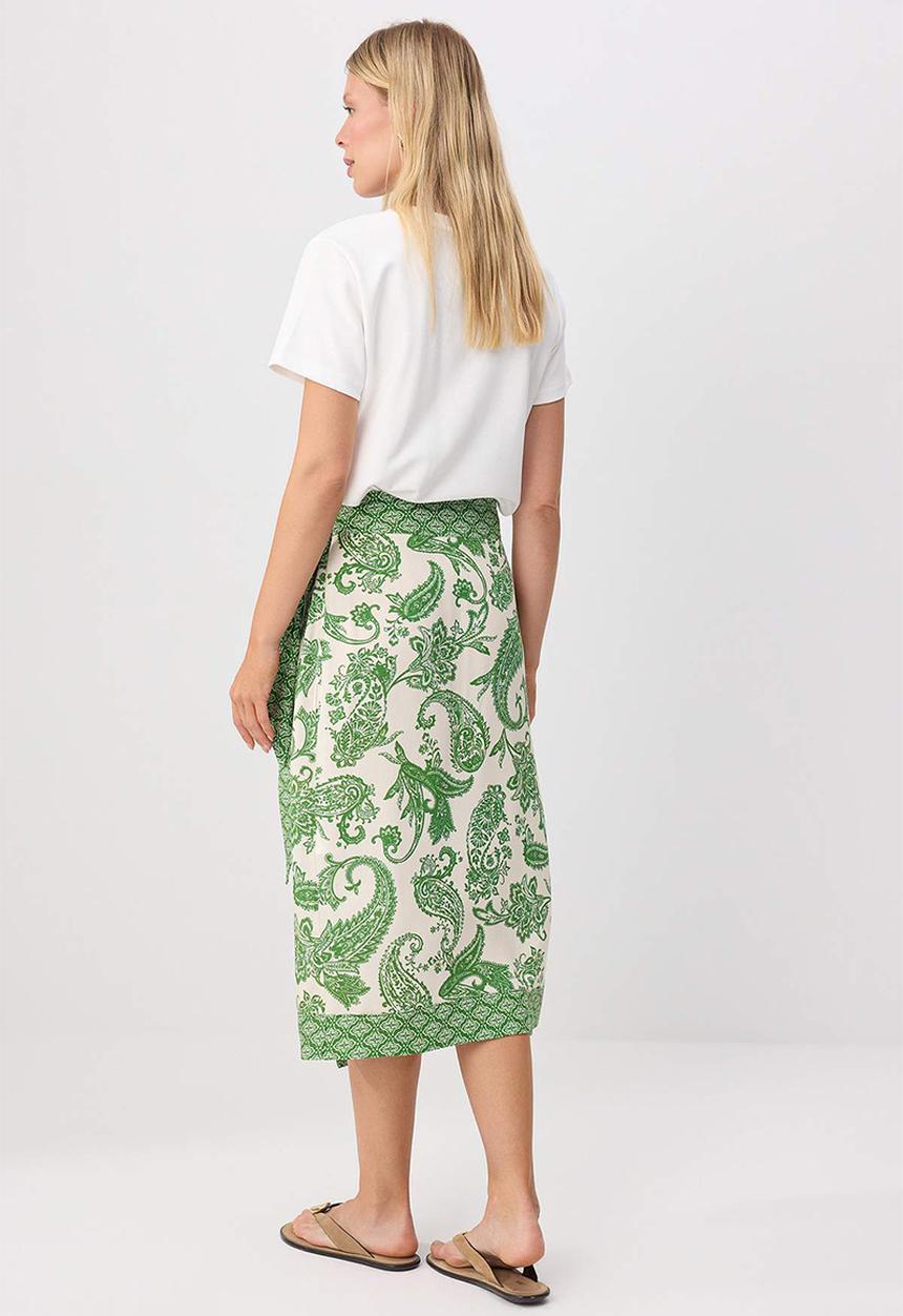 Trendyol - Shawl Print Double-Breasted Skirt - Green
