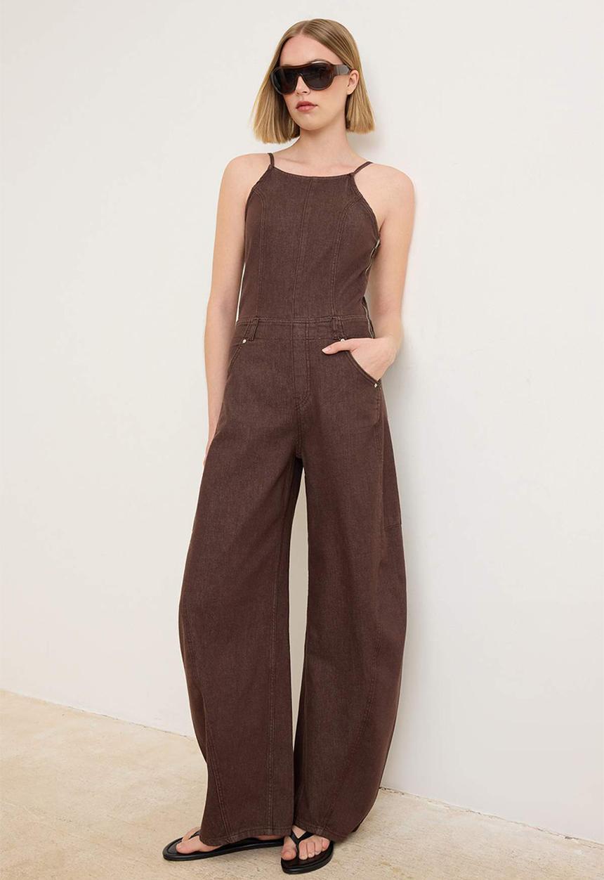 Trendyol - Strappy Relaxed Fit Denim Jumpsuit - Brown