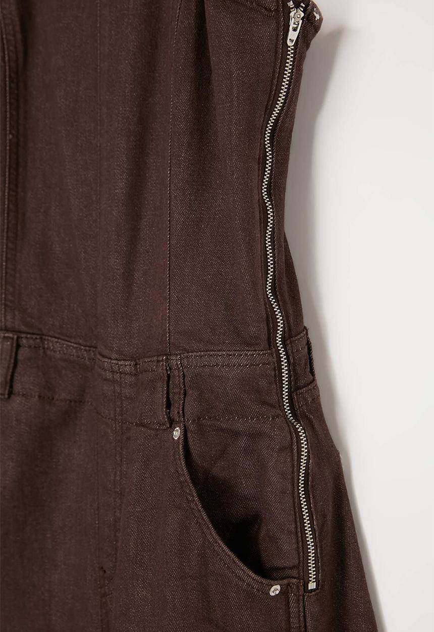 Trendyol - Strappy Relaxed Fit Denim Jumpsuit - Brown
