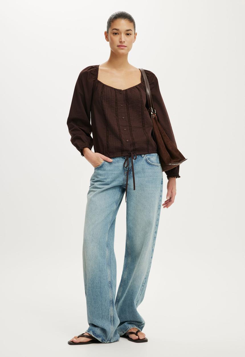Cotton On - Goldie Long Sleeve Blouse - Dark Oak