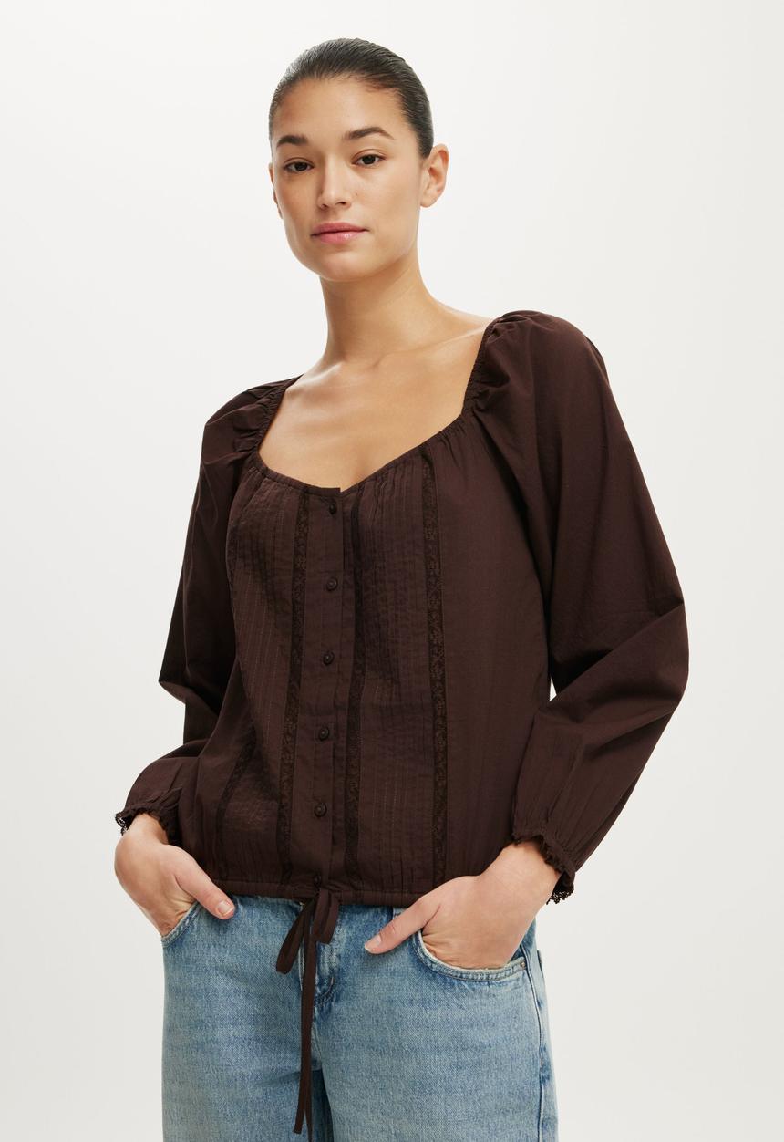 Cotton On - Goldie Long Sleeve Blouse - Dark Oak