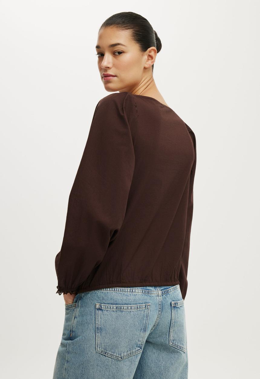 Cotton On - Goldie Long Sleeve Blouse - Dark Oak