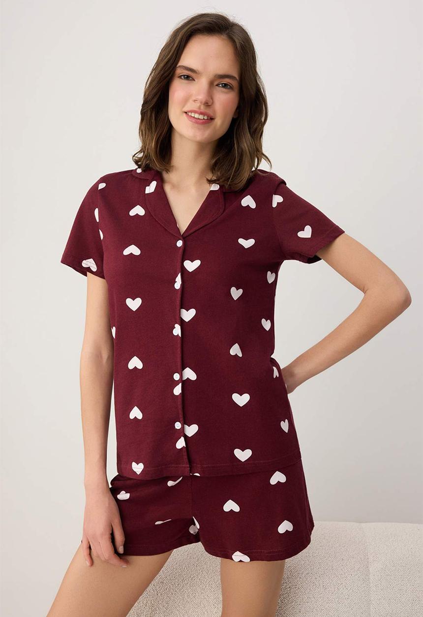 Trendyol - Hearted pajamas set - burgundy