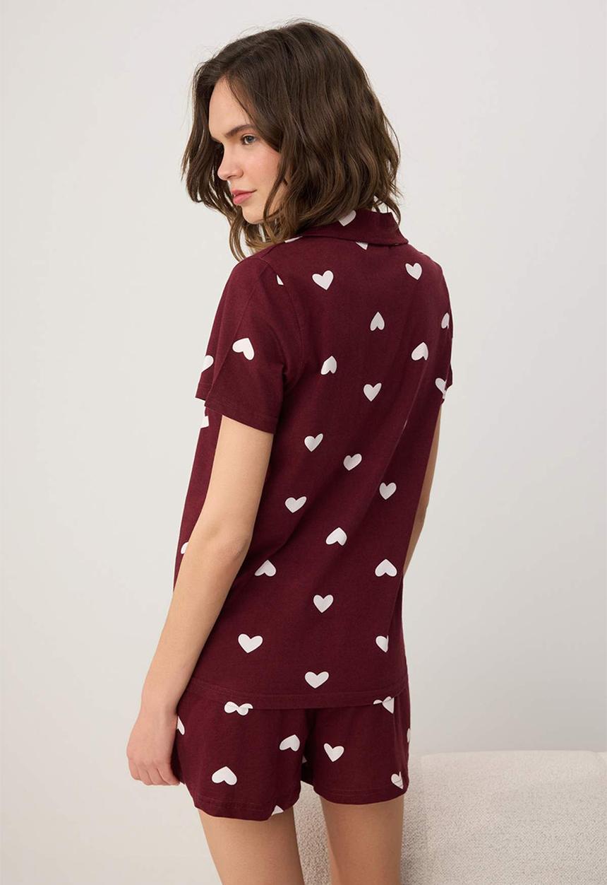 Trendyol - Hearted pajamas set - burgundy