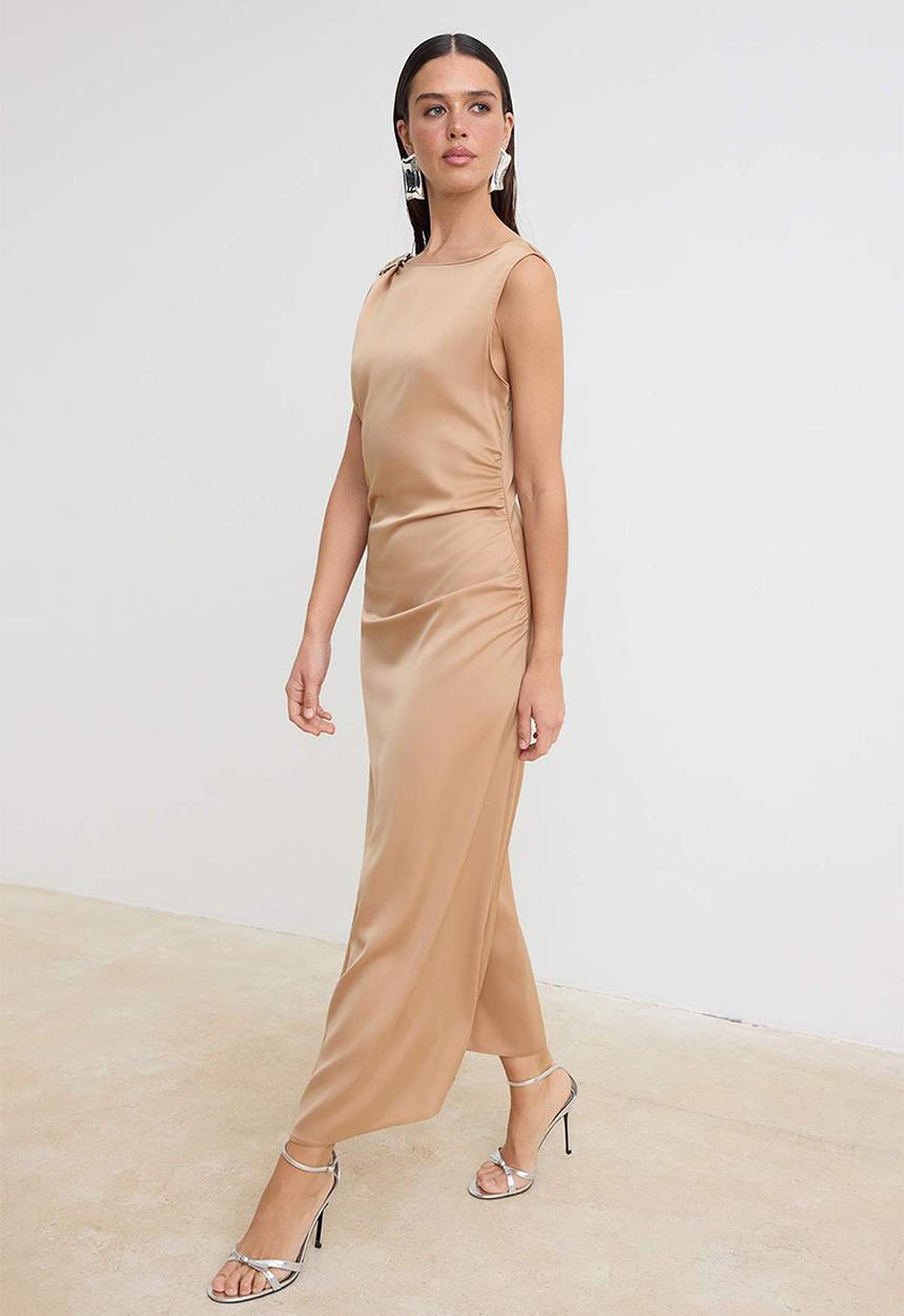 Trendyol - Satin Maxi Dress - Light Brown