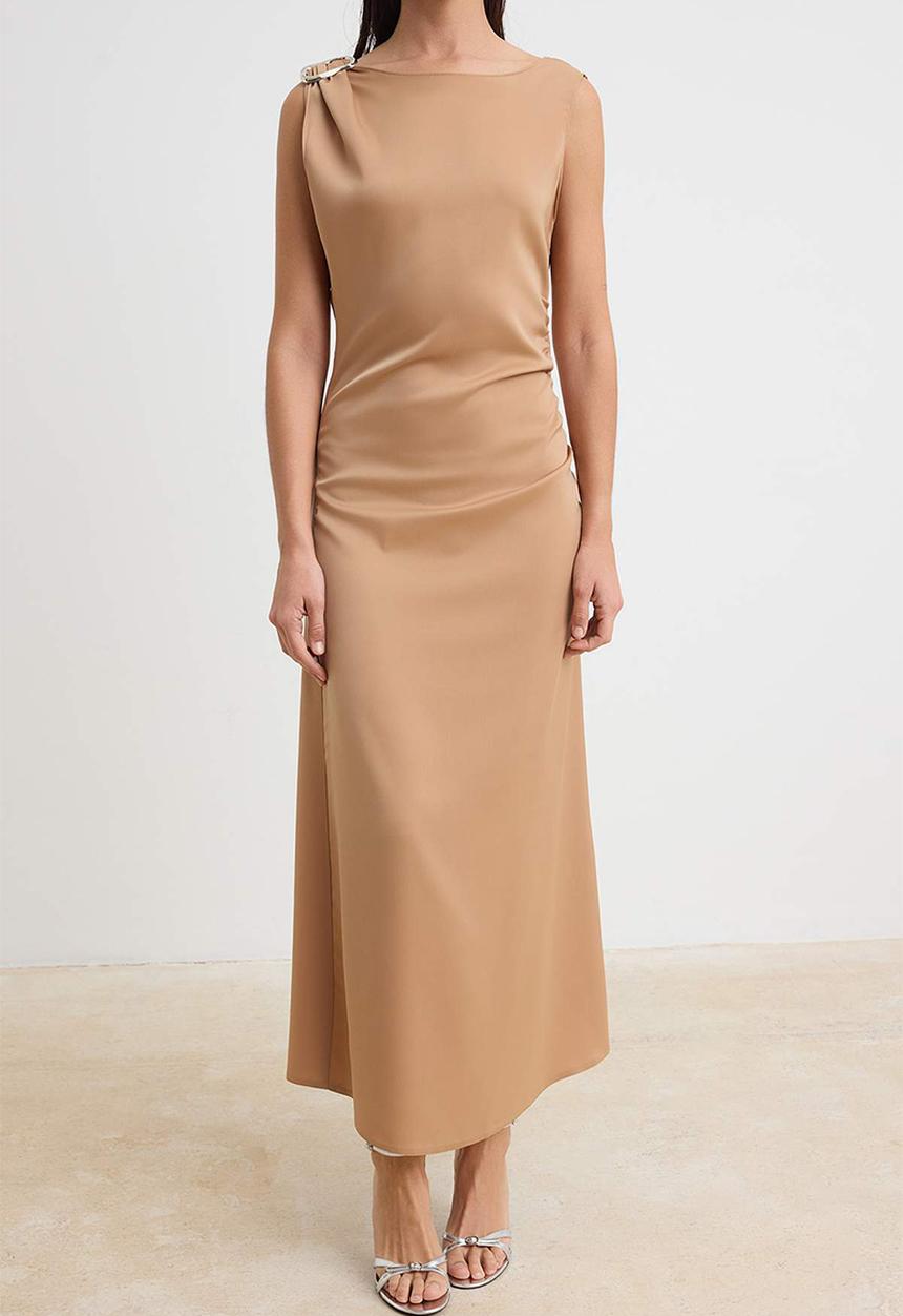 Trendyol - Satin Maxi Dress - Light Brown