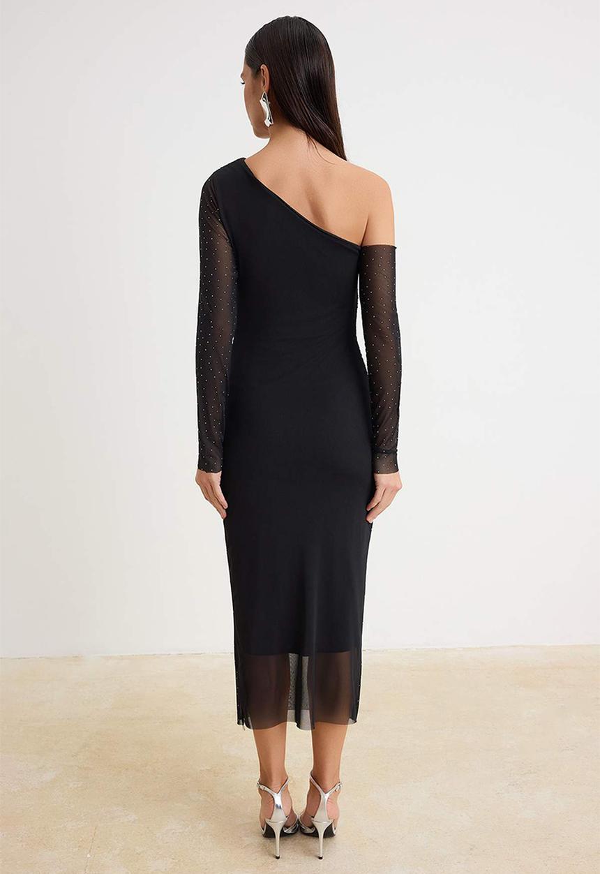 Trendyol - Embellished Bodycon Tulle Maxi Party Dress - Black