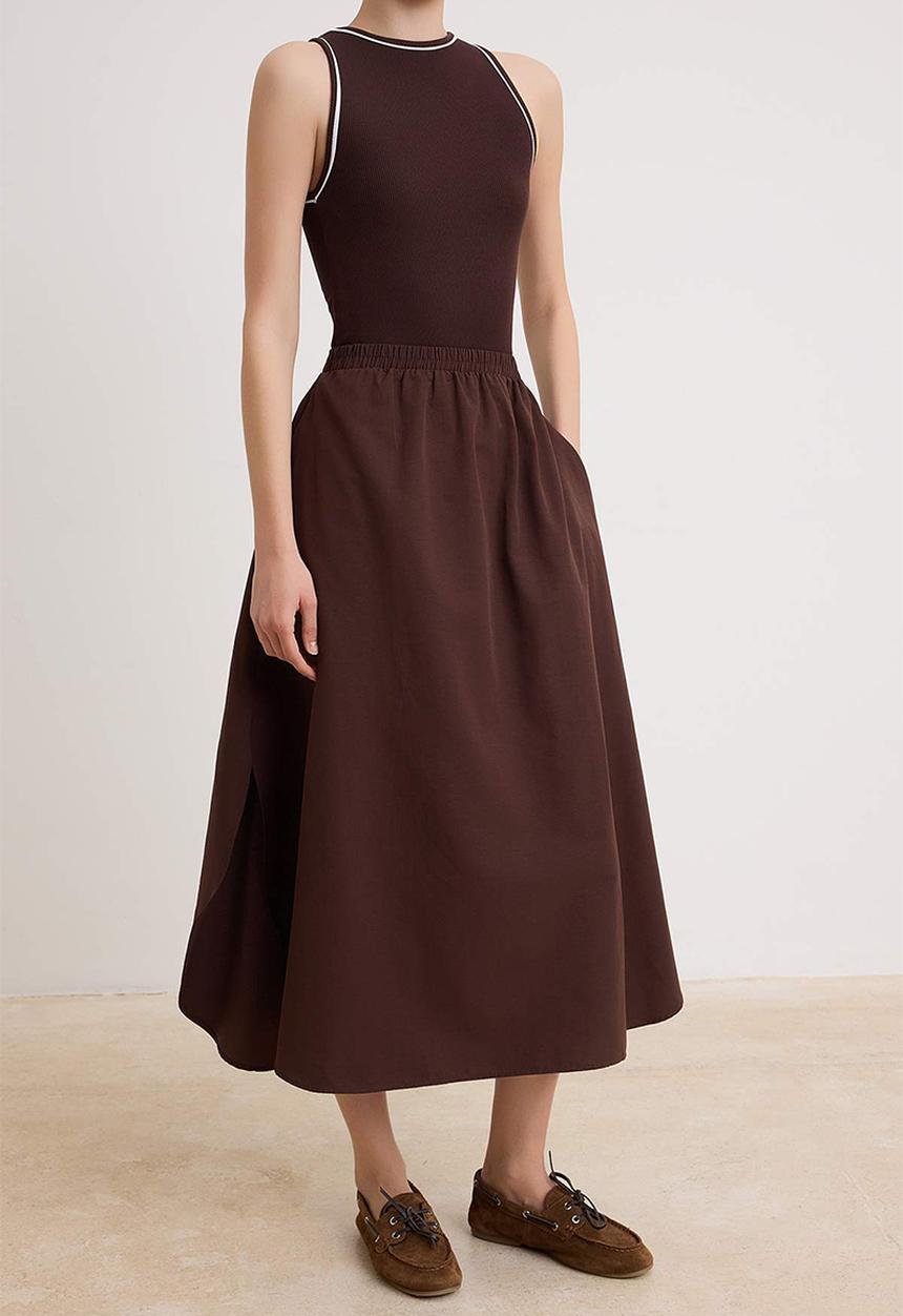 Trendyol - Poplin Skirt Detail A-Line Maxi Dress - Brown