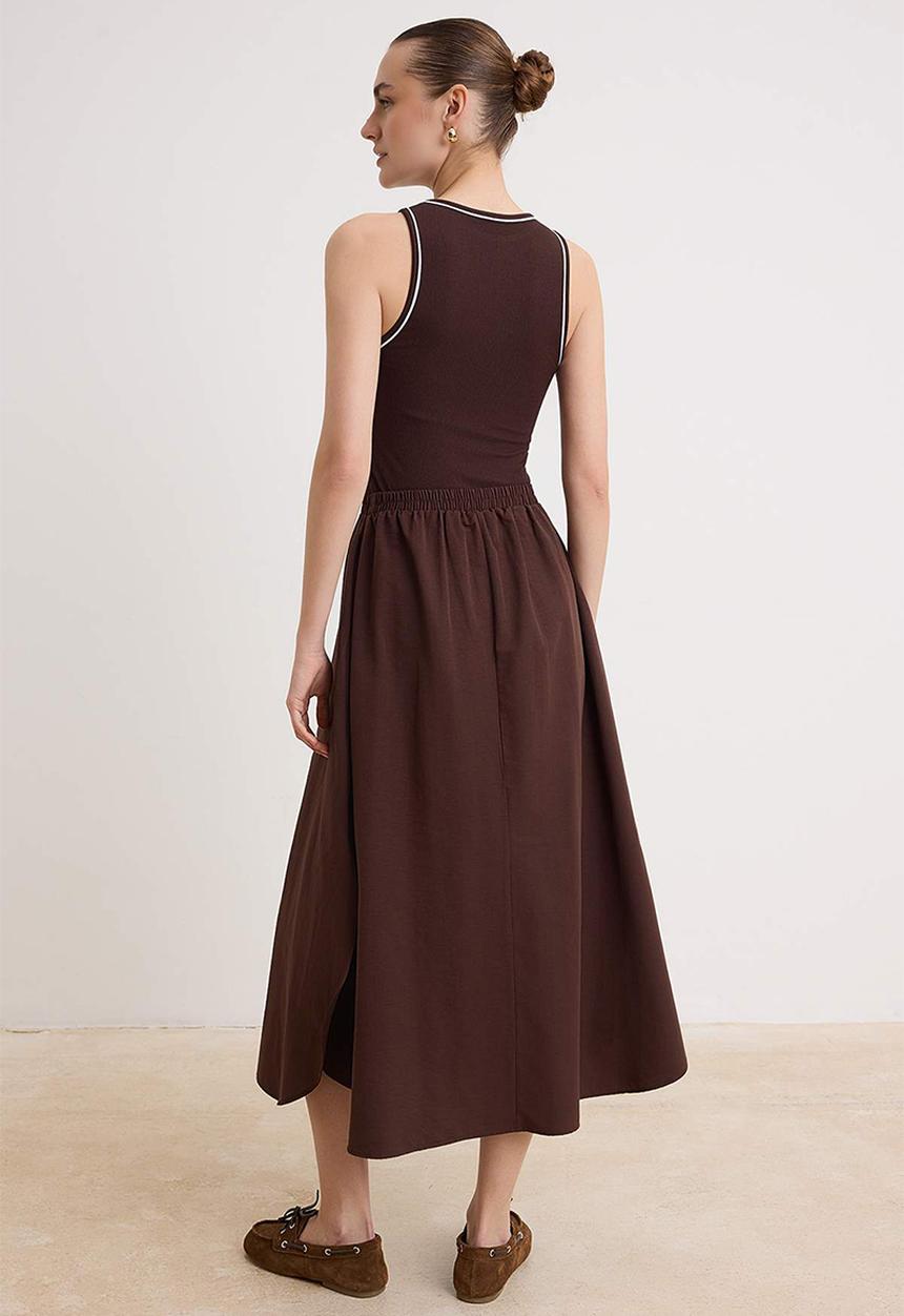 Trendyol - Poplin Skirt Detail A-Line Maxi Dress - Brown