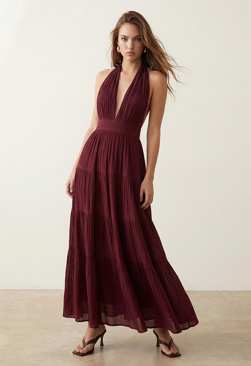 Trendyol - Backless Maxi Dress - Burgundy