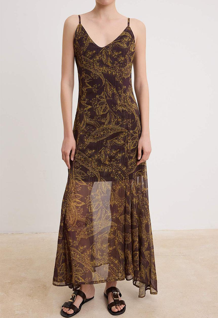 Trendyol - Shawl Print Flounce Chiffon Maxi Dress - Brown