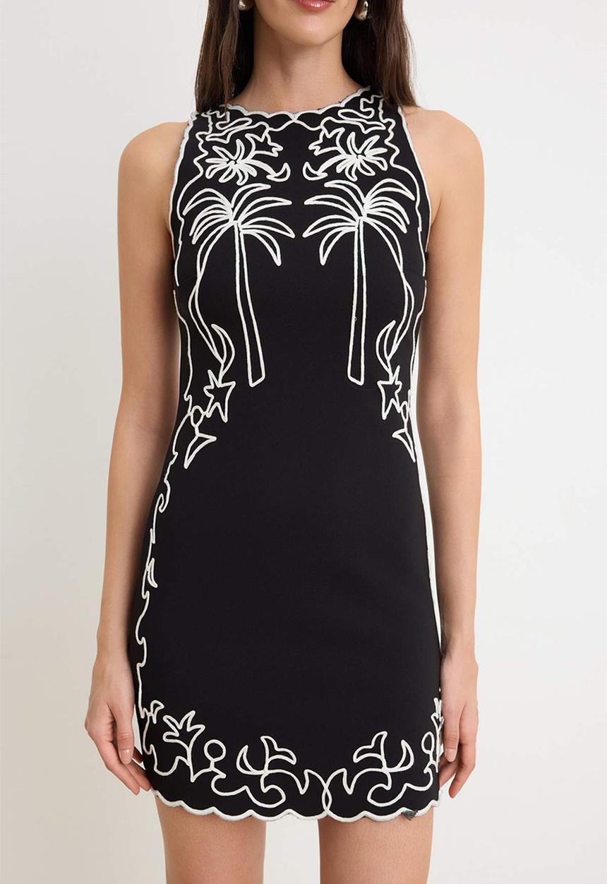 Trendyol - Embroidered Bodycon Mini Dress - Black