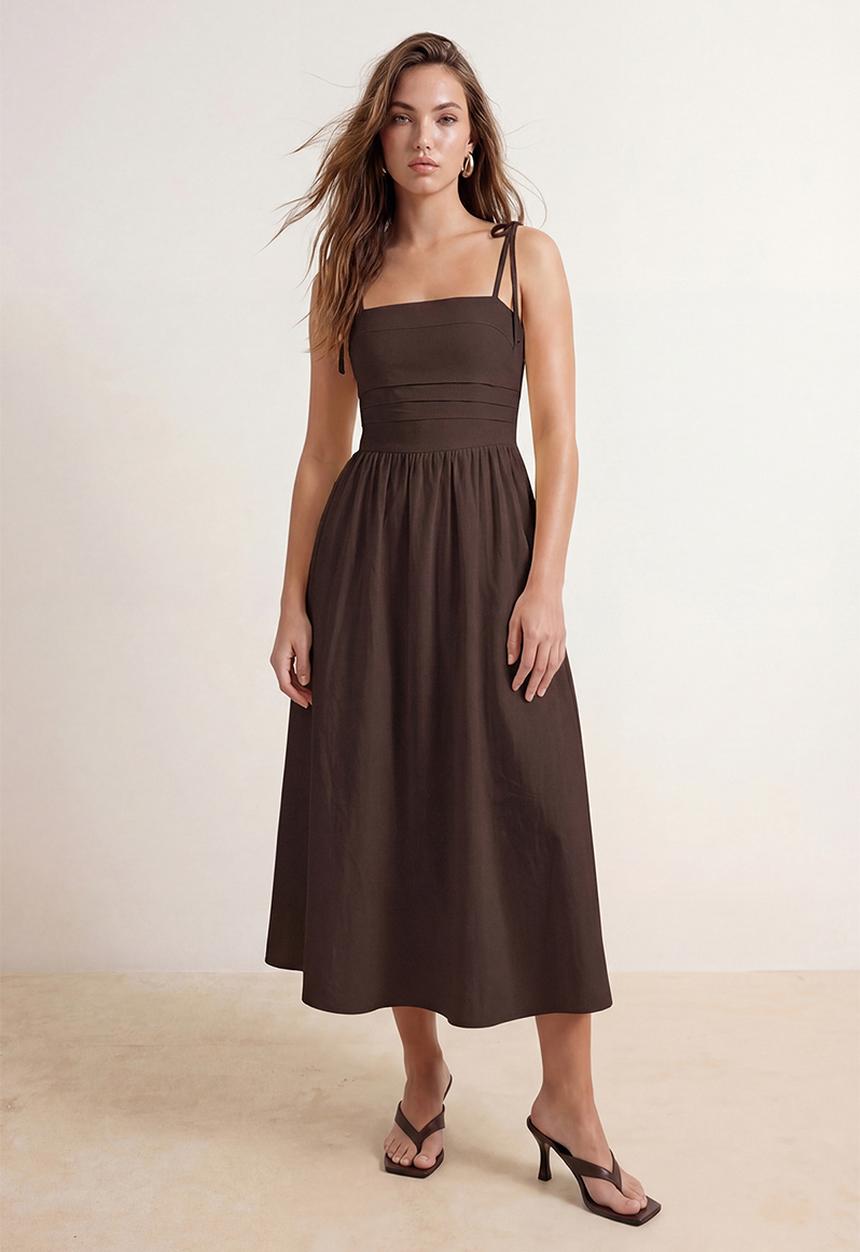 Trendyol - Adjustable Strap Strapless Midi Dress - Brown