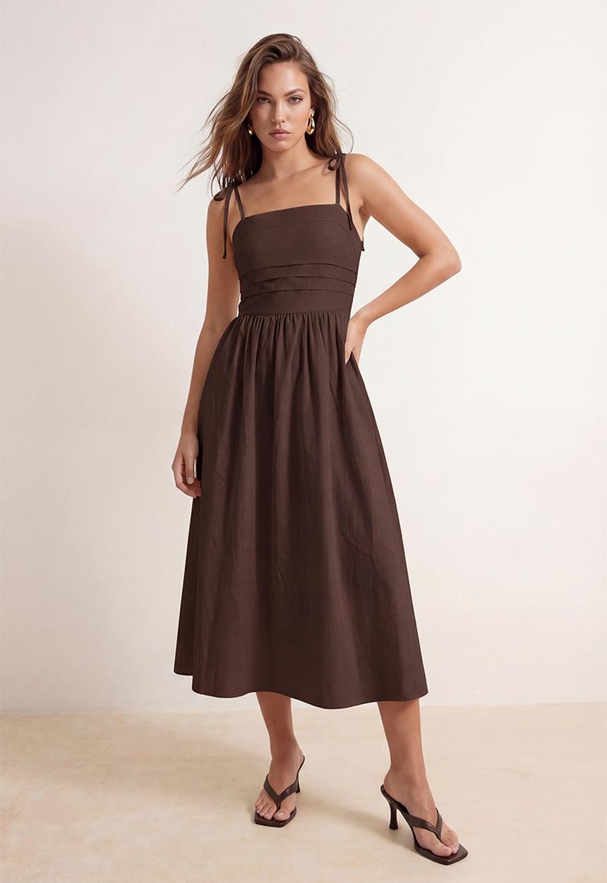 Trendyol - Adjustable Strap Strapless Midi Dress - Brown