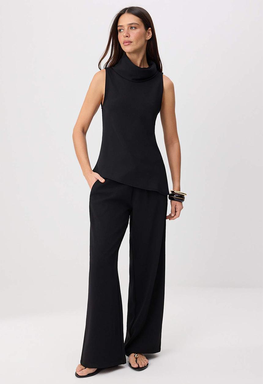 Trendyol - Sleeveless Blouse and Wide-Leg Trousers Set - Black