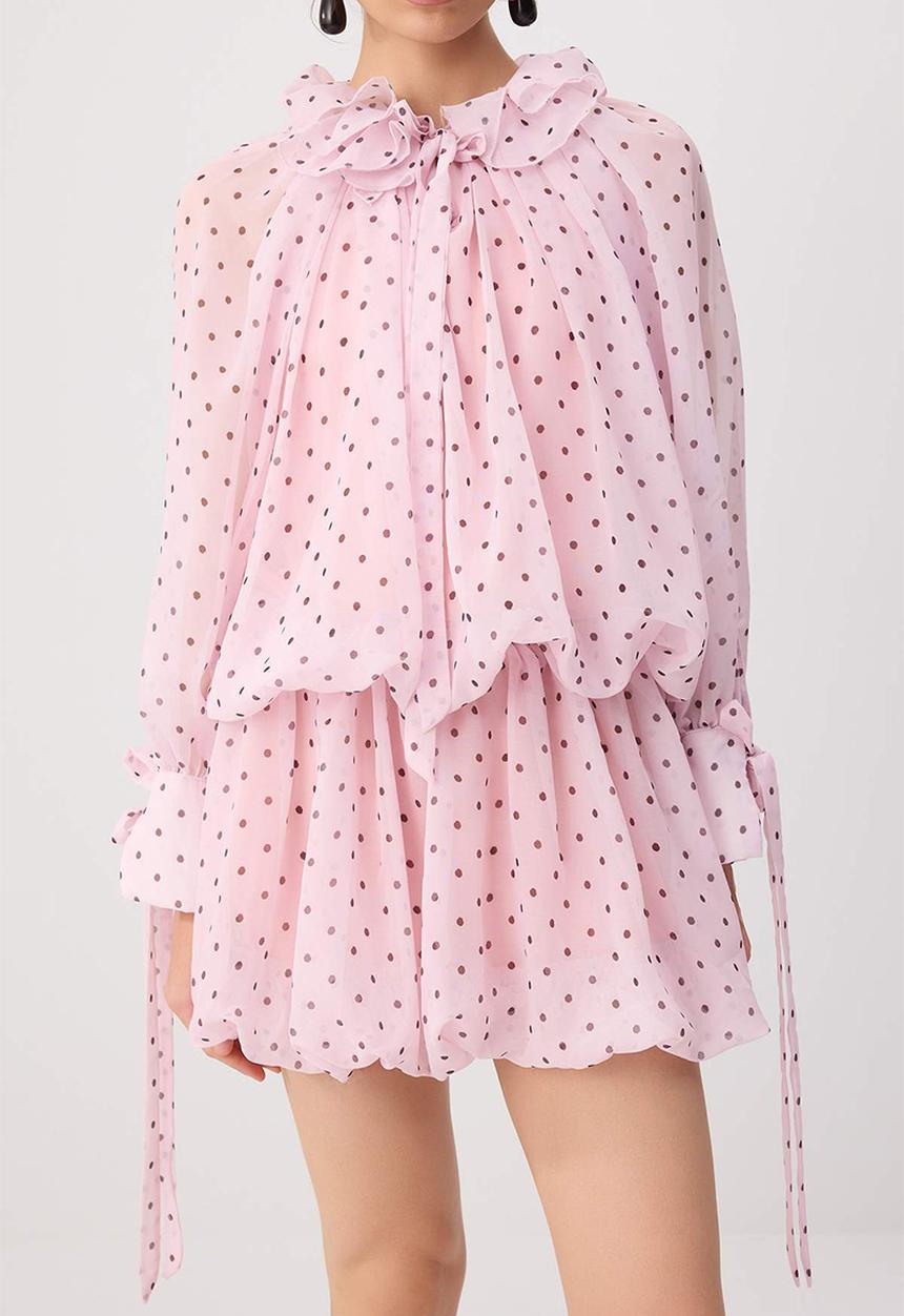 Trendyol - Polka Dot Cut-Out Chiffon Mini Dress - Pink