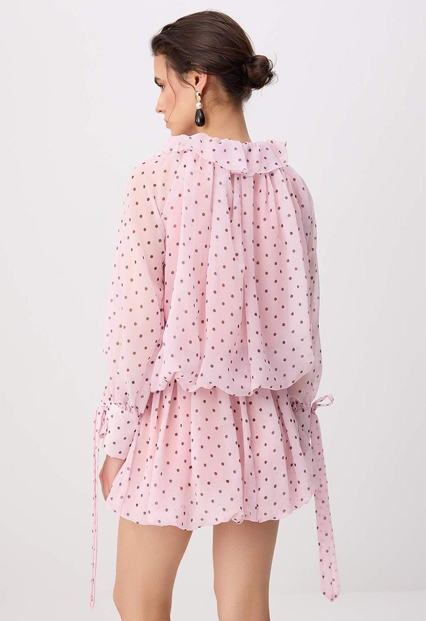 Trendyol - Polka Dot Cut-Out Chiffon Mini Dress - Pink