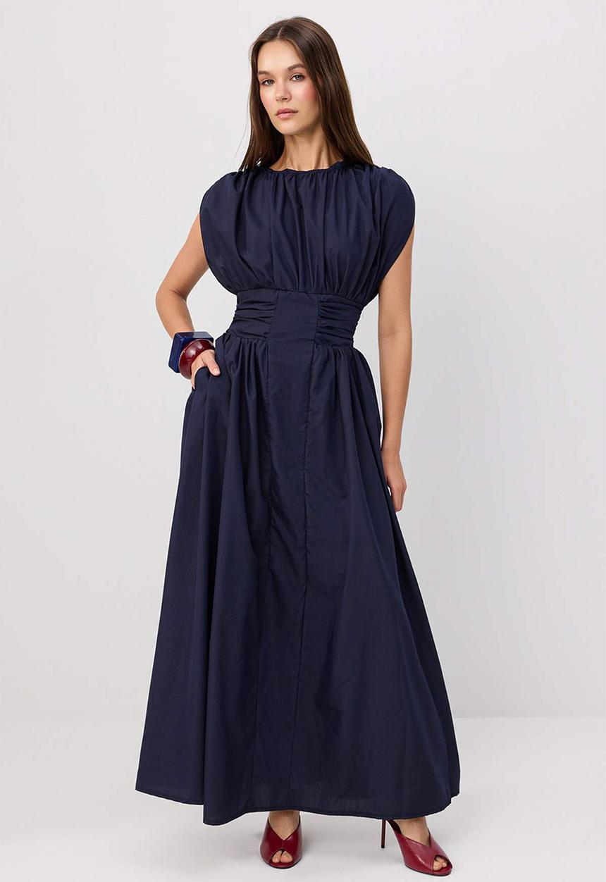 Trendyol - Corset Detail Maxi Dress - Navy Blue