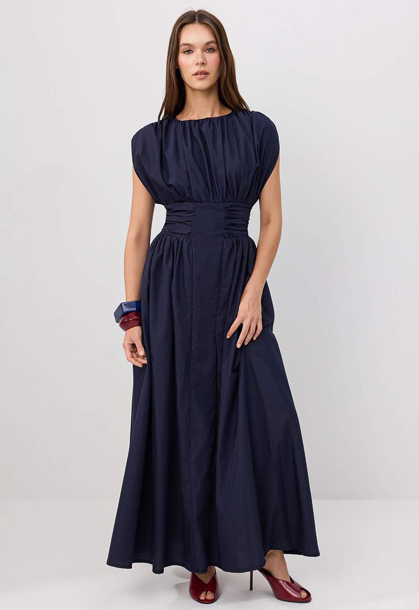 Trendyol - Corset Detail Maxi Dress - Navy Blue