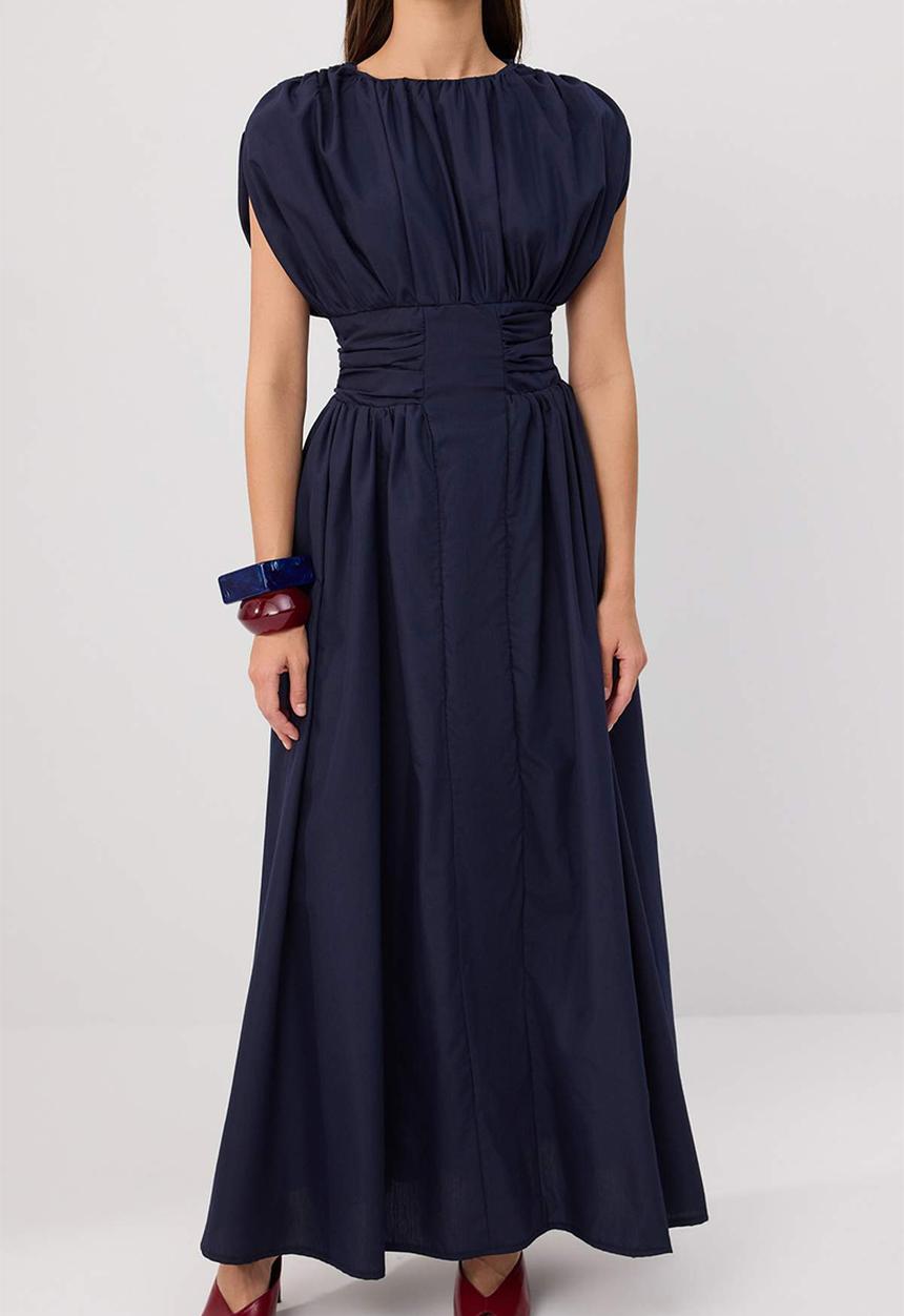 Trendyol - Corset Detail Maxi Dress - Navy Blue