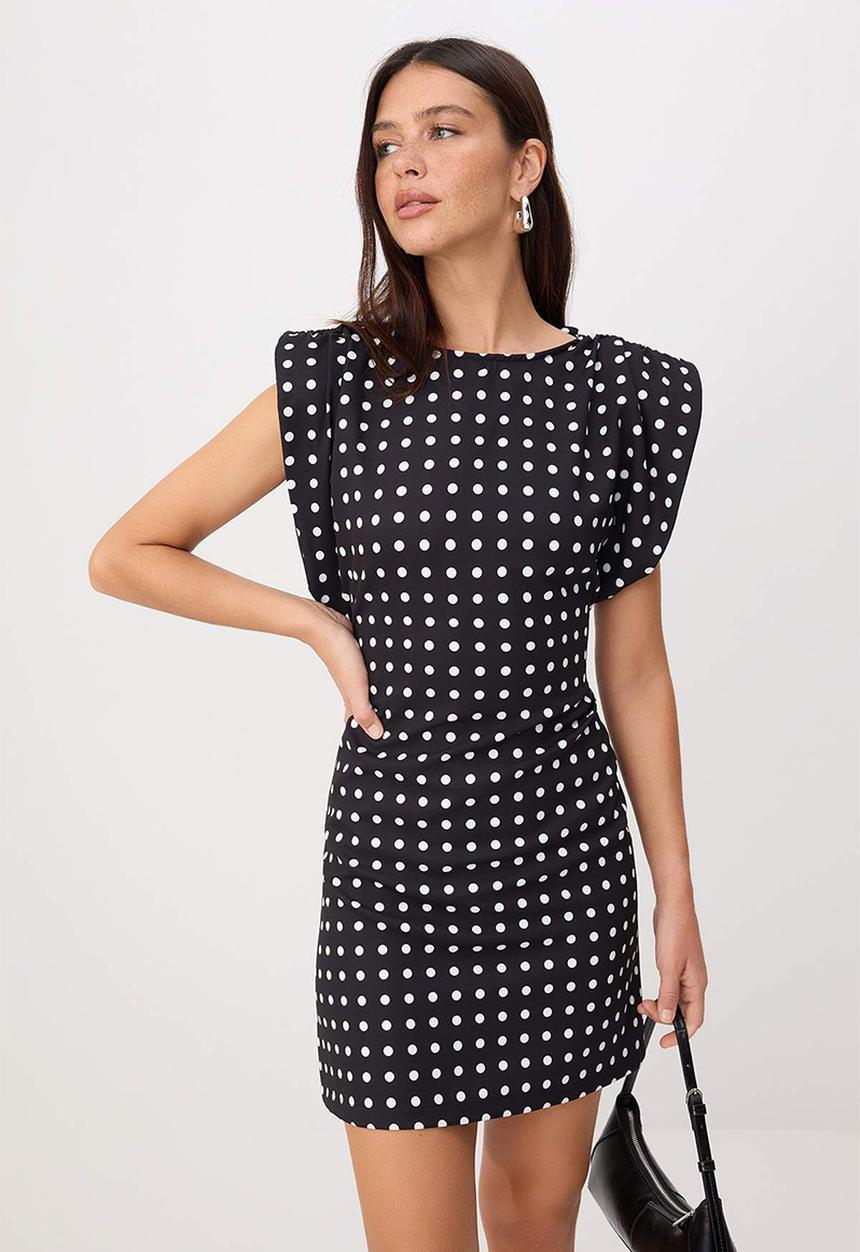 Trendyol - Polka Dot Backless Bodycon Mini Dress - Black